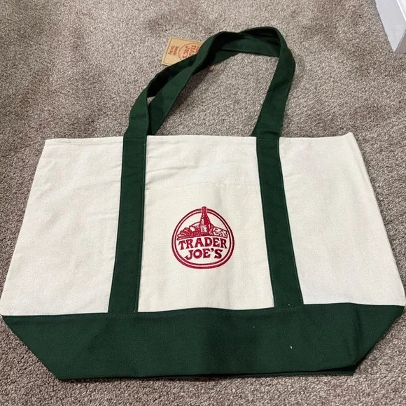 2 Trader Joe’s canvas tote bag, blue and green new with tags - Picture 4 of 6